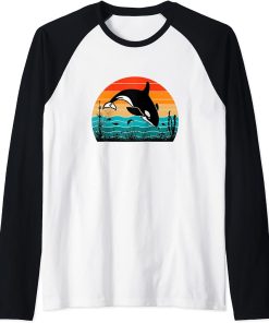 Retro Vintage Whale Orca Squad Orca Squad Whale Sea Animal Raglan Baseball Tee