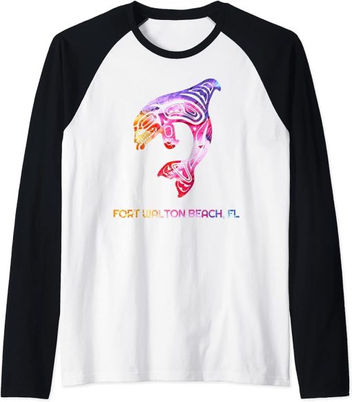 Tribal Fort Walton Beach Orca Killer Whale Native American Raglan Baseball Tee