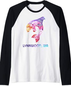 Lynnwood WA Native American Orca Killer Whale Raglan Baseball Tee