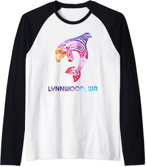 Lynnwood WA Native American Orca Killer Whale Raglan Baseball Tee