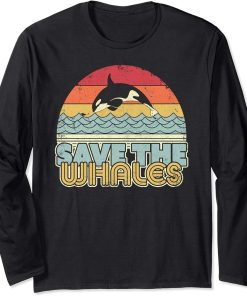 Save The Whales, Retro Orca, Killer Whale Long Sleeve T-Shirt